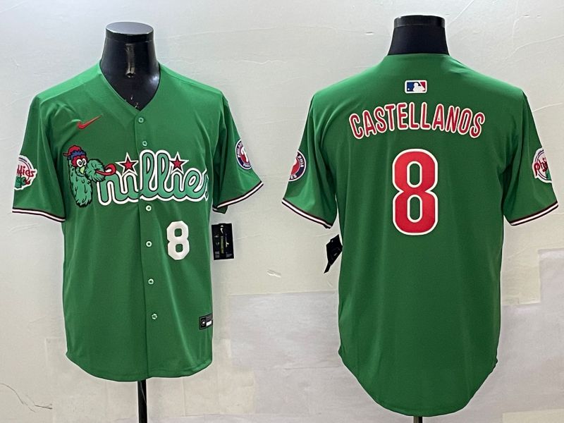Men Philadelphia Phillies #8 Castellanos Green Three generations Joint Name Game 2025 Nike MLB Jersey style 5->women mlb jersey->Women Jersey
